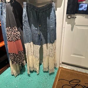Boho Patchwork Denim and Lace Pants